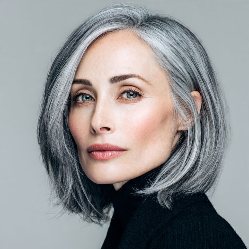 Soft Silver Gray Blending Hair Color Idea