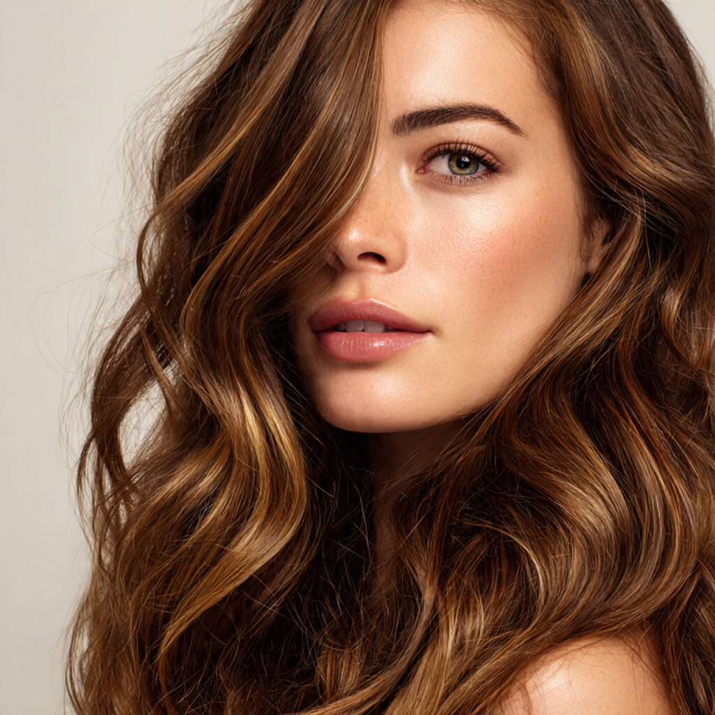 Dimensional Caramel Waves on Brown Hair Idea