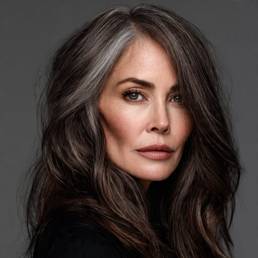 Soft Charcoal Brown Gray Blending Hair Color Idea