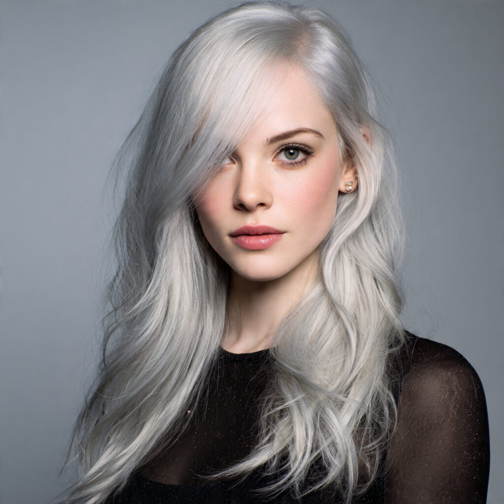 Luminous Silver Gray Blending Hair Color Idea