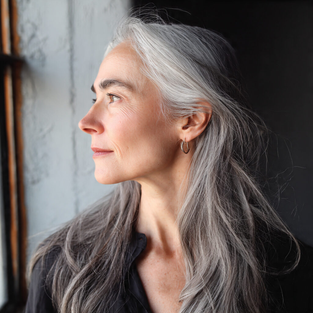 Natural Gray Hair with Subtle Low Light Contrast Idea
