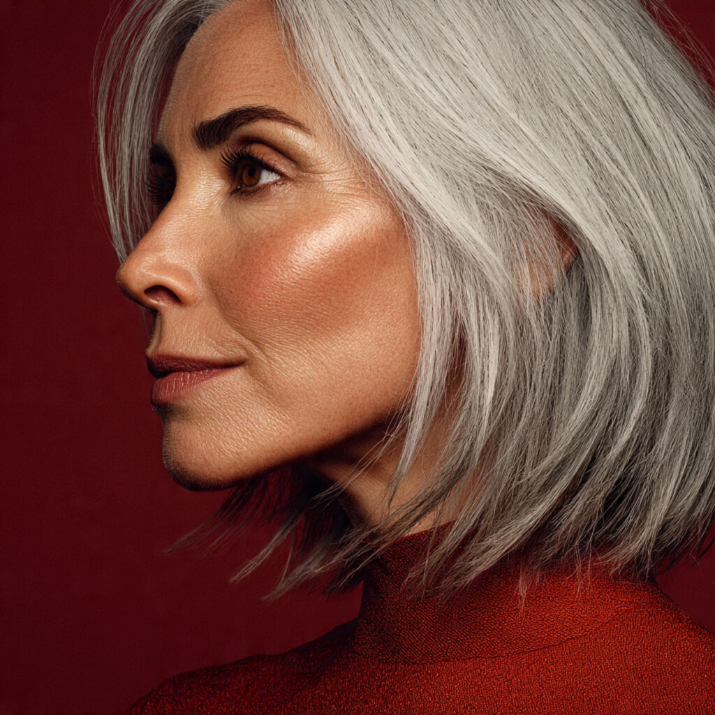 Metallic Gray Hair with Darkened Low Light Base Idea