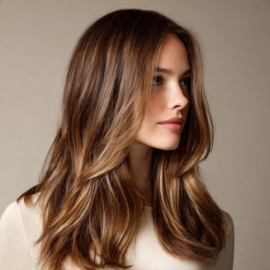 Neutral Caramel Balayage on Brown Hair Idea
