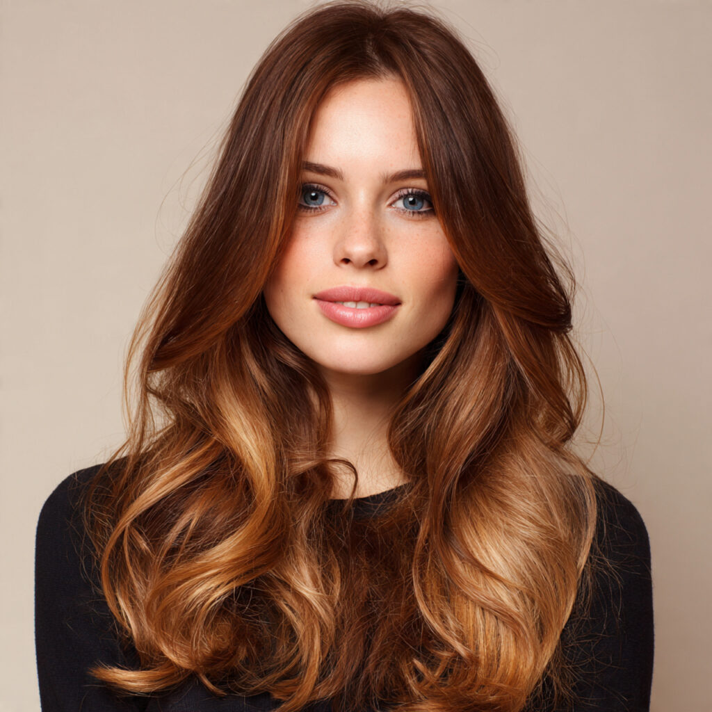 Warm Caramel Ombre on Brown Hair Idea