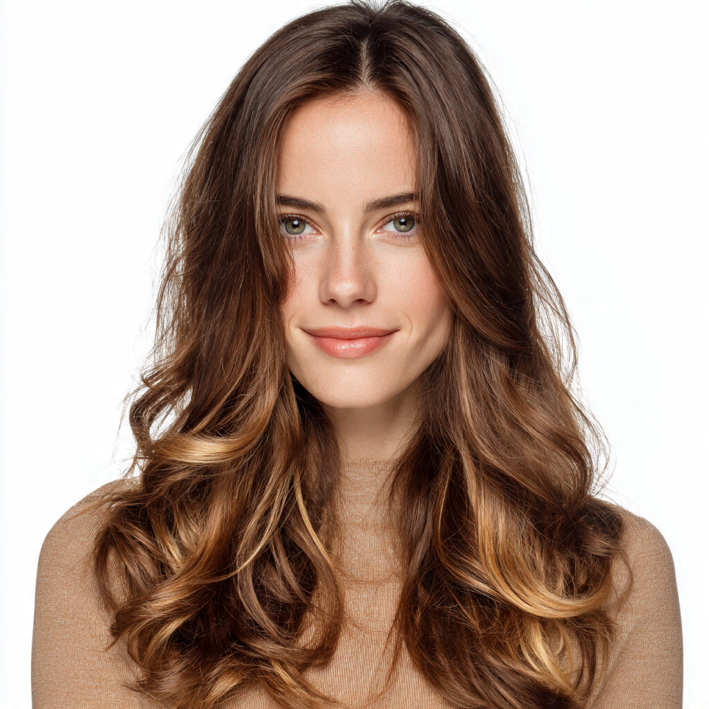 Balanced Caramel Highlights on Brown Hair Idea