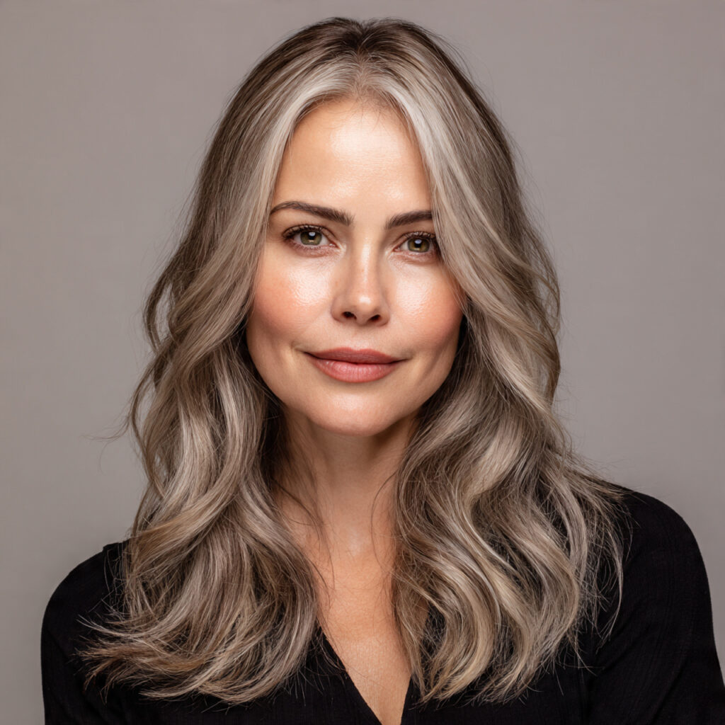 Warm Beige Gray Blending Hair Color Idea