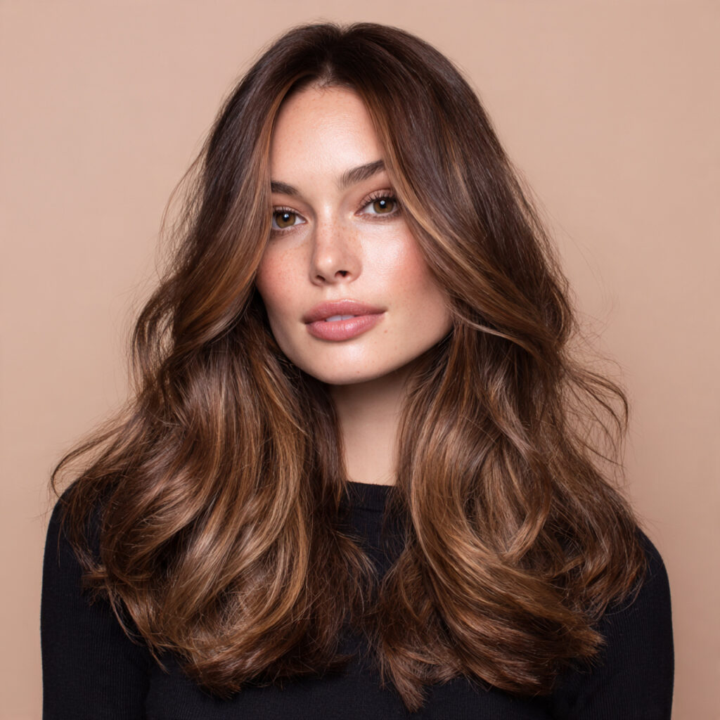 Toffee Caramel Balayage on Brown Hair Idea
