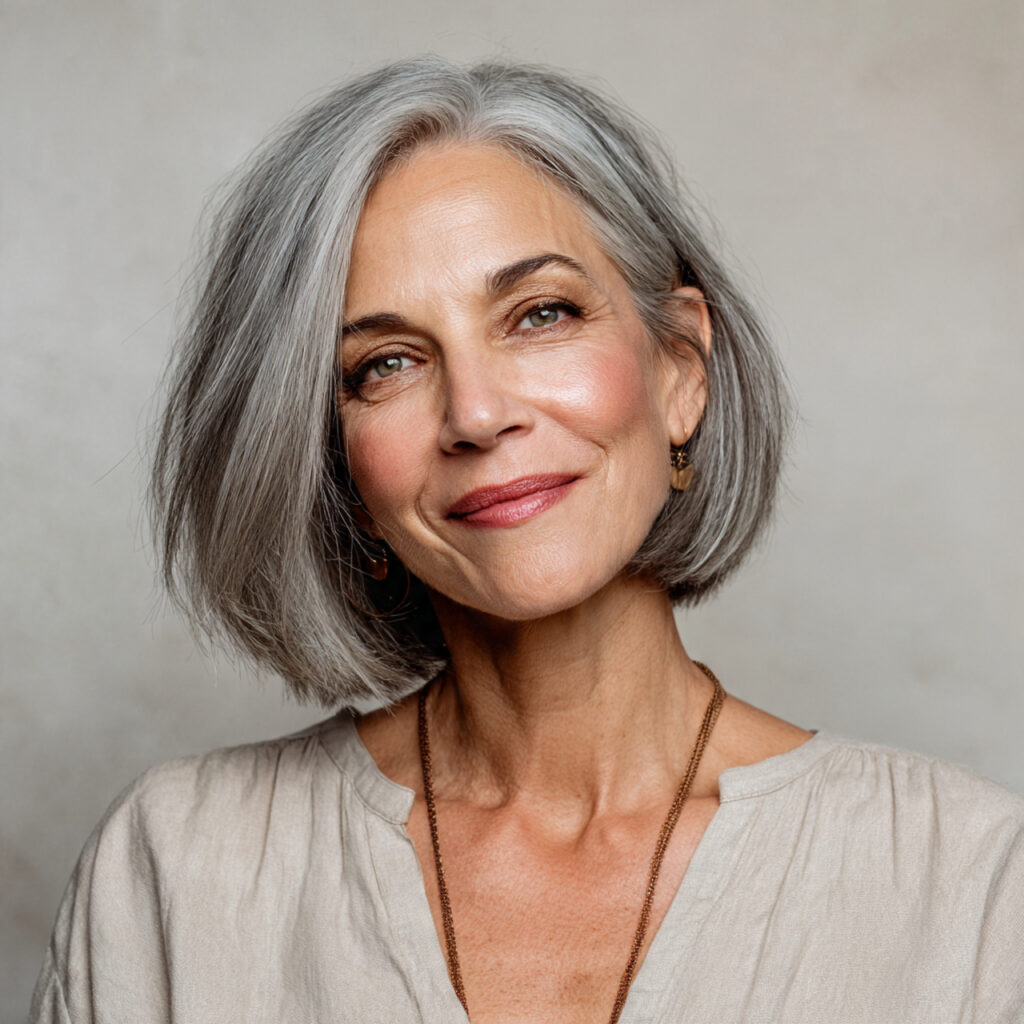 Natural Gray Bob Hairstyle Ideas for Women Over 50