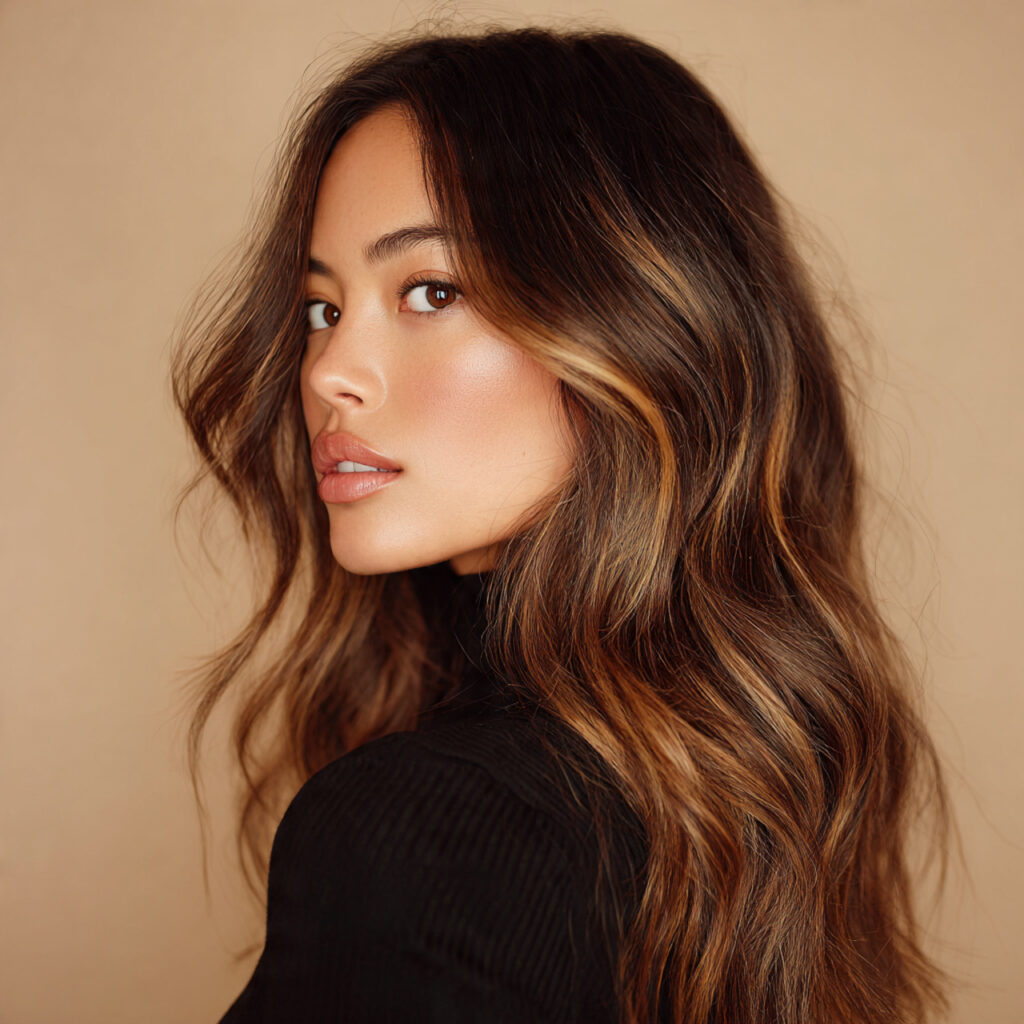 Subtle Luxury Caramel Balayage on Brown Hair Idea
