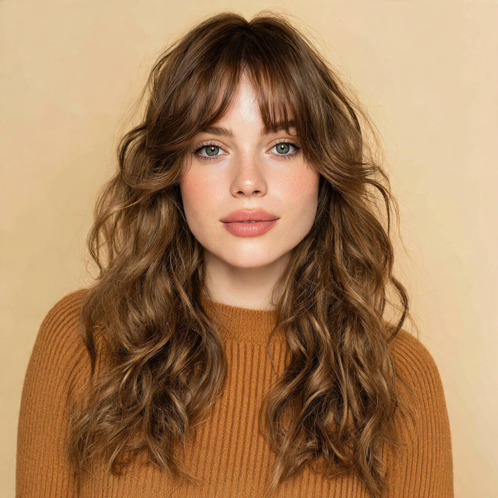 Soft Curtain Bangs Wavy Holiday Hairstyle Ideas