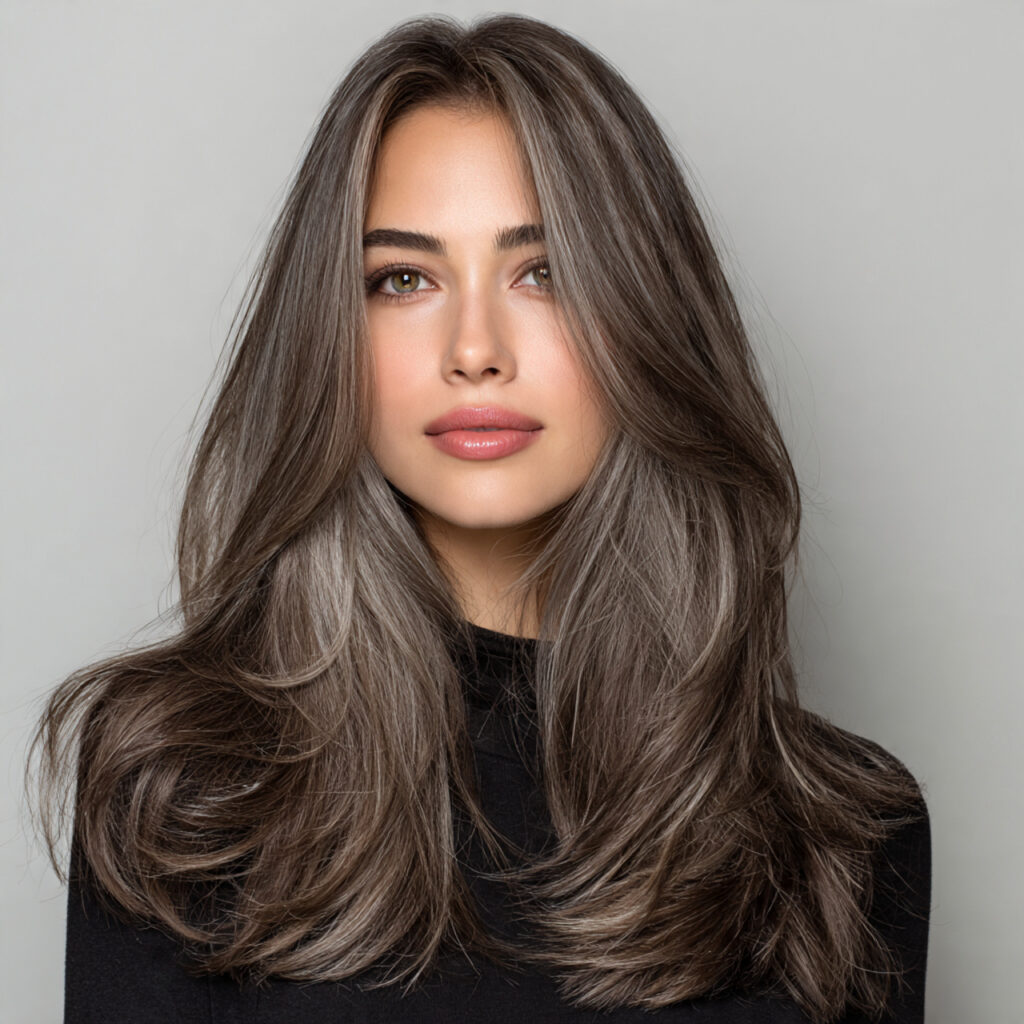 Ash Brown Gray Blending Hair Color Idea