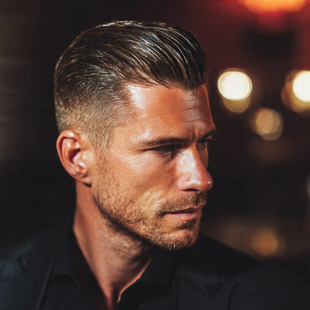 High Taper Fade with Slick Back Style Idea