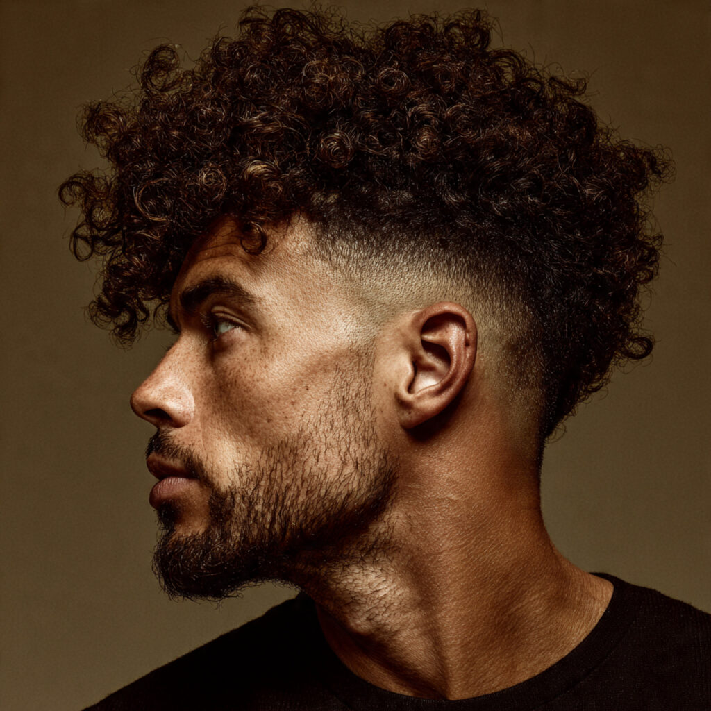 High Taper Fade with Curly Hair Idea