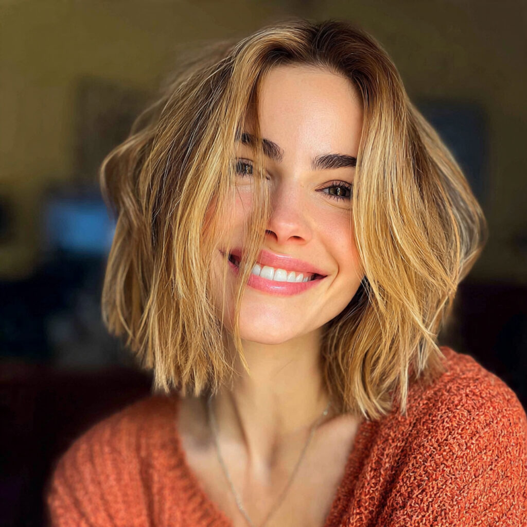 Textured Lob with Face-Framing Pieces Ideas
