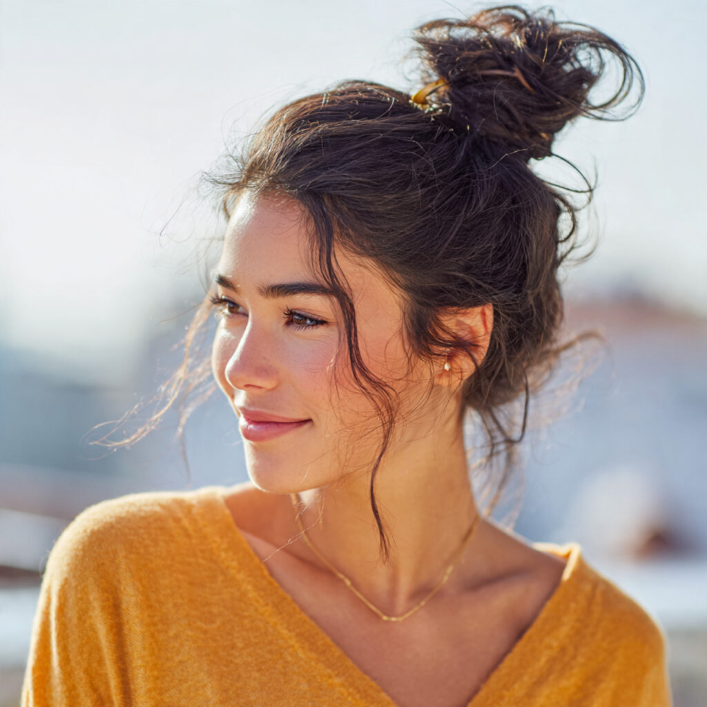 Casual Bun Claw Clip Hairstyle Idea