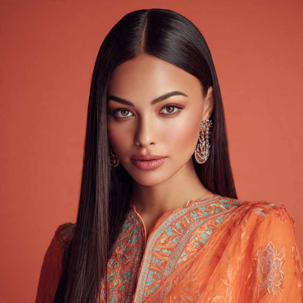 Classic Middle Part Straight Hair Ideas for Eid