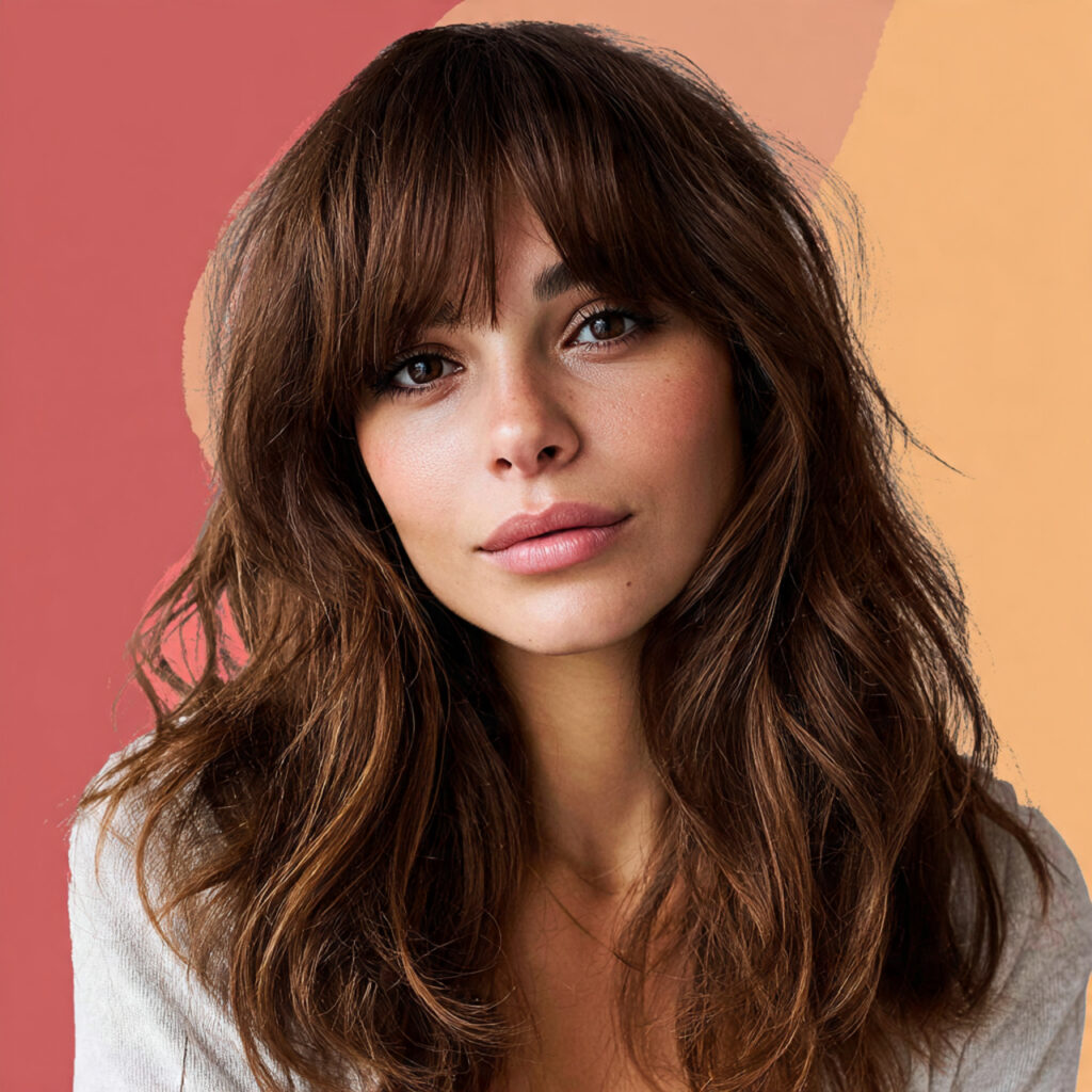 Warm Brunette with Curtain Bangs Ideas